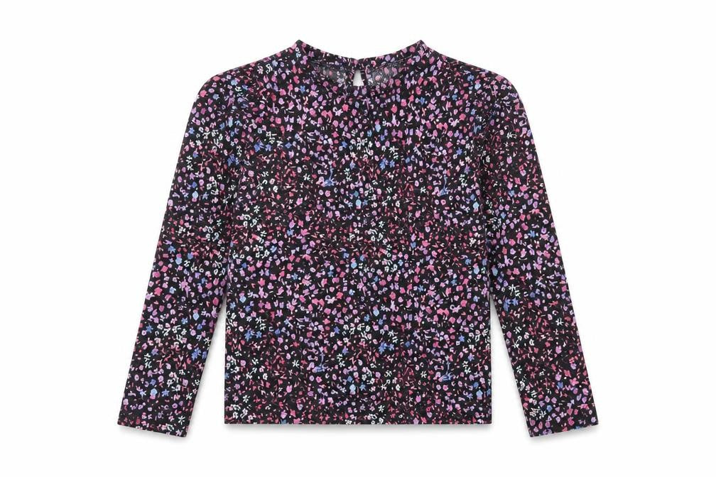 Dunnes Girls Black Floral Polyester Basic Blouse Size 4-5 Years Round Neck Button
