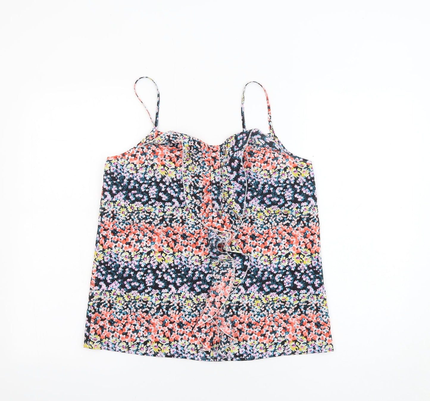 Oasis Womens Multicoloured Floral Polyester Basic Tank Size 10 V-Neck - Ruffles