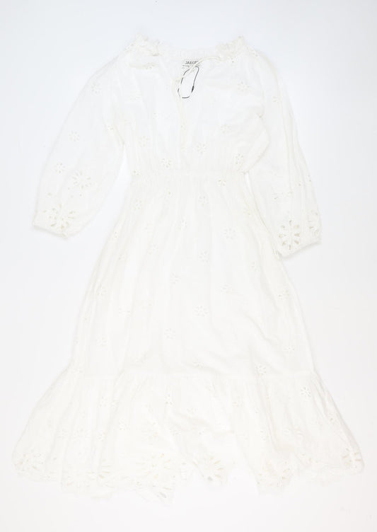 Jaeger Women's White A-Line Midi Dress Size 10