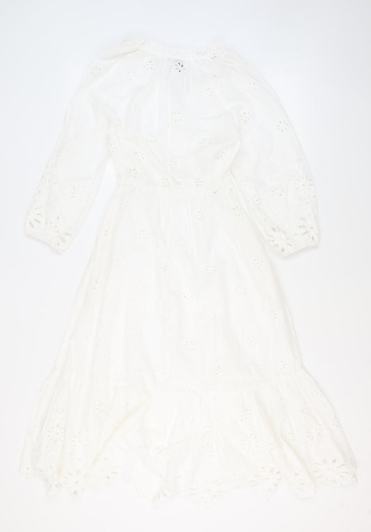 Jaeger Women's White A-Line Midi Dress Size 10