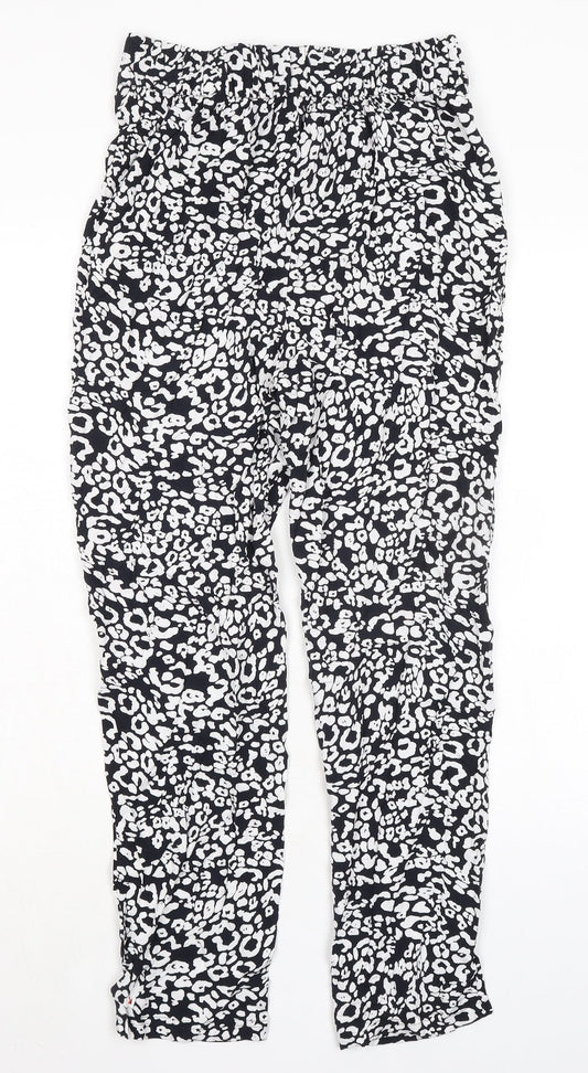 Marks and Spencer Womens Black Animal Print Viscose Trousers Size 8 L28 in Regular