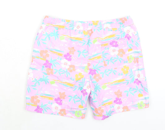 Marks and Spencer Girls Purple Floral 100% Polyester Bermuda Shorts Size 12-13 Years L6 in Regular Tie