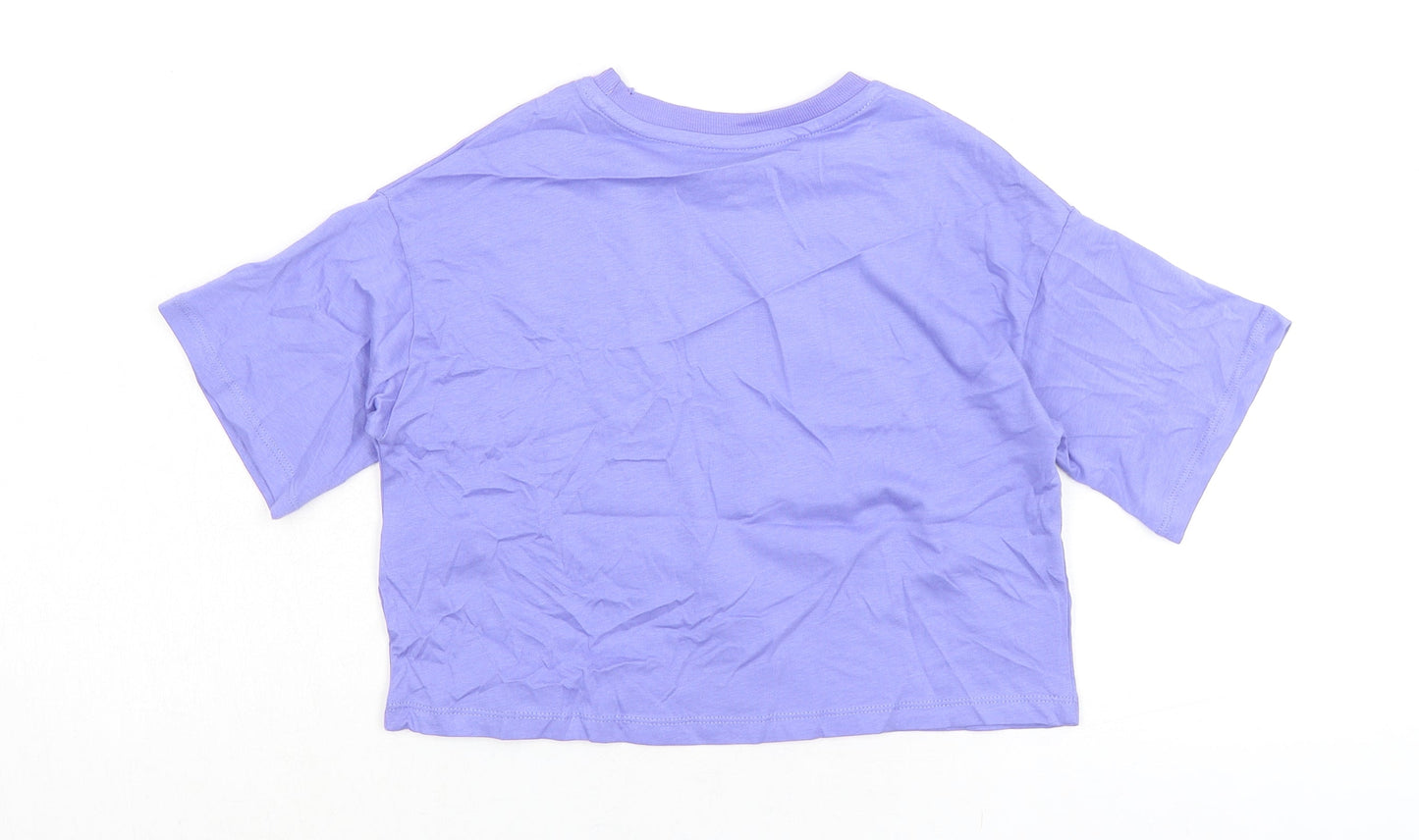 Marks and Spencer Girls Purple Cotton Basic T-Shirt Size 6-7 Years Crew Neck Pullover - Peace Love Happiness