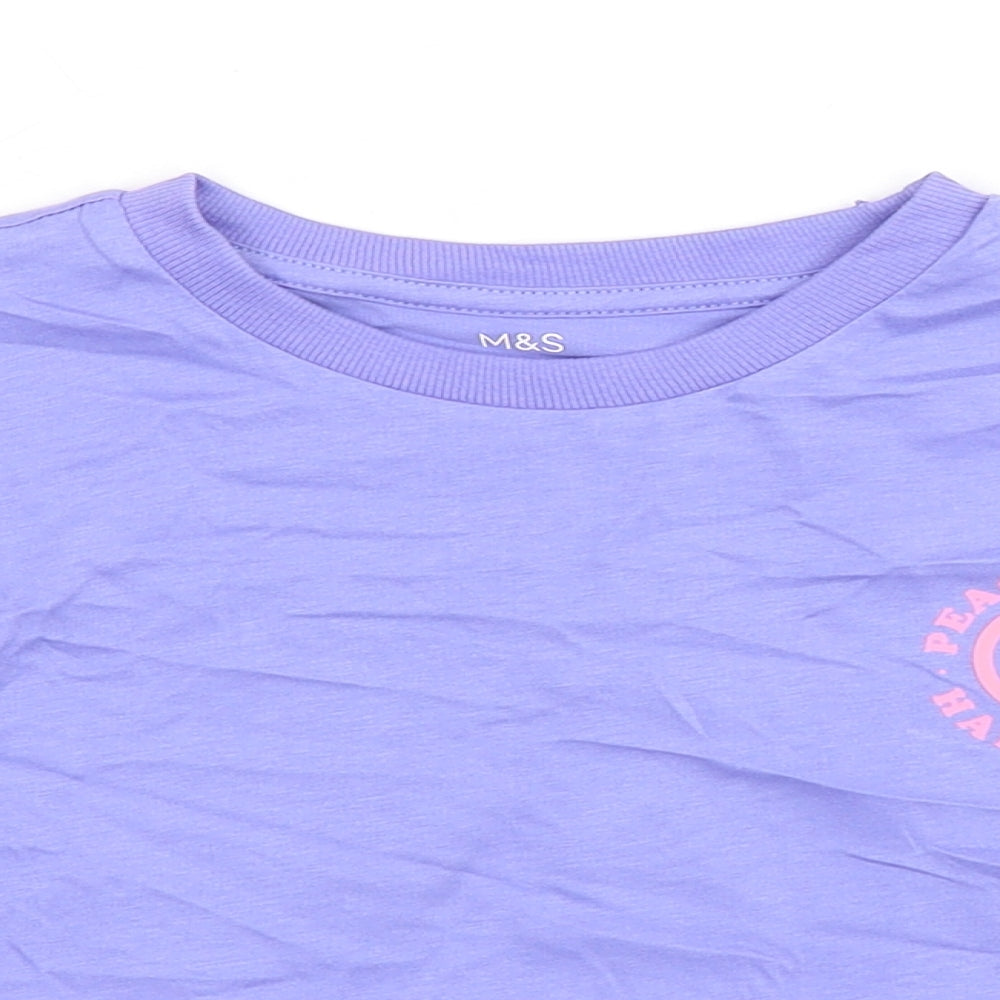 Marks and Spencer Girls Purple Cotton Basic T-Shirt Size 6-7 Years Crew Neck Pullover - Peace Love Happiness