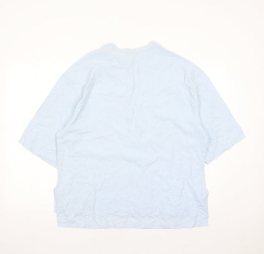 St Michael Womens Blue Linen Basic Blouse Size 14 Round Neck - Vintage