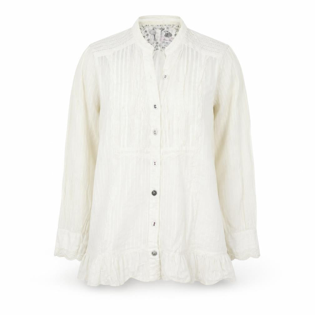 River Island Womens Ivory Striped 100% Cotton Basic Button-Up Size 10 V-Neck - Lace Detail