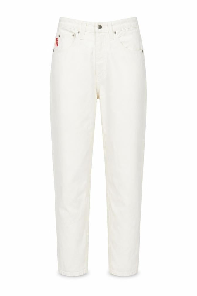 Wall St Womens Ivory Cotton Straight Jeans Size 12 L30 in Regular Zip - Pockets