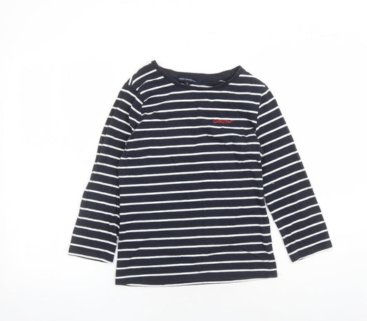 French Connection Womens Blue Striped Cotton Basic T-Shirt Size S Round Neck - Amour