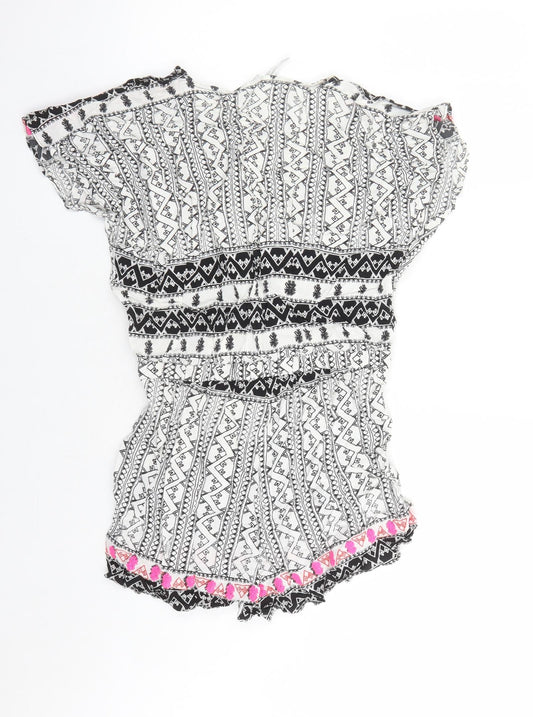 Seafolly Womens Black Geometric Viscose Playsuit One-Piece Size S Pullover - Embroidered Detail