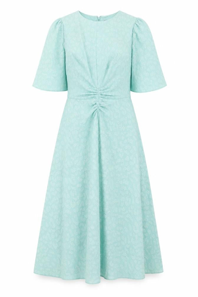 Marks and Spencer Womens Green Geometric Polyester A-Line Size 8 V-Neck Zip