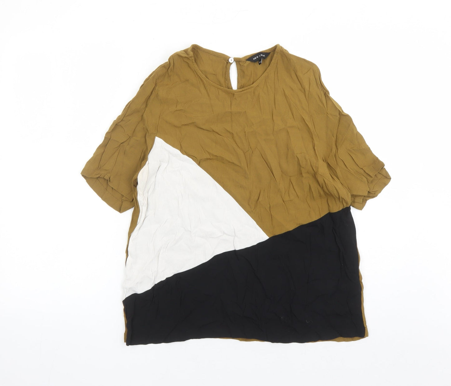 New Look Womens Brown Colourblock Viscose Basic Blouse Size 16 Round Neck