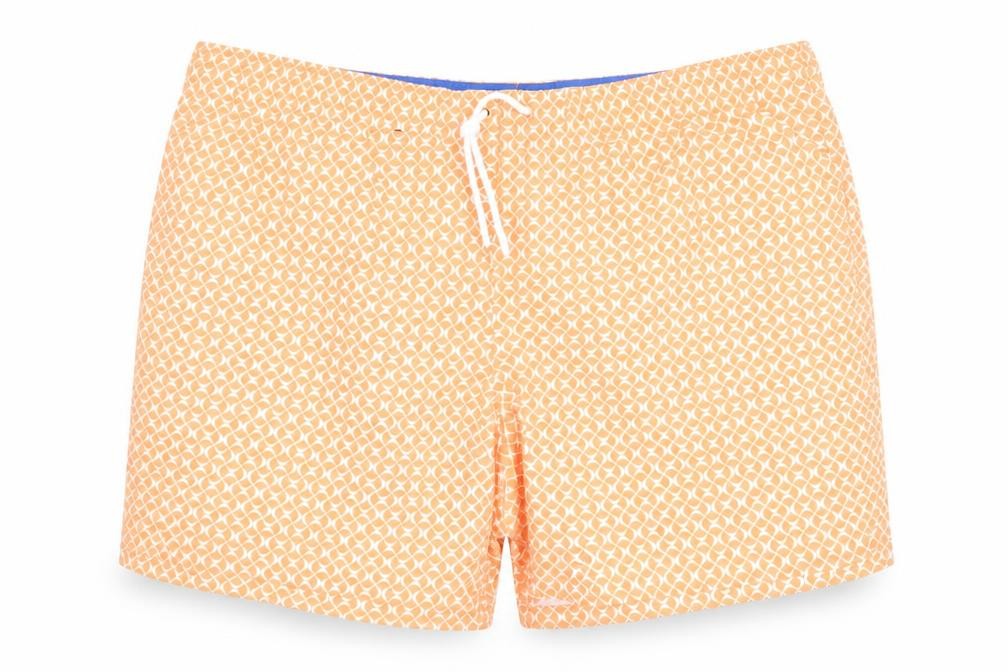 Marks and Spencer Mens Orange Geometric Polyester Sweat Shorts Size 3XL L6 in Regular Drawstring - Elasticated Waist Swim Shorts Pockets