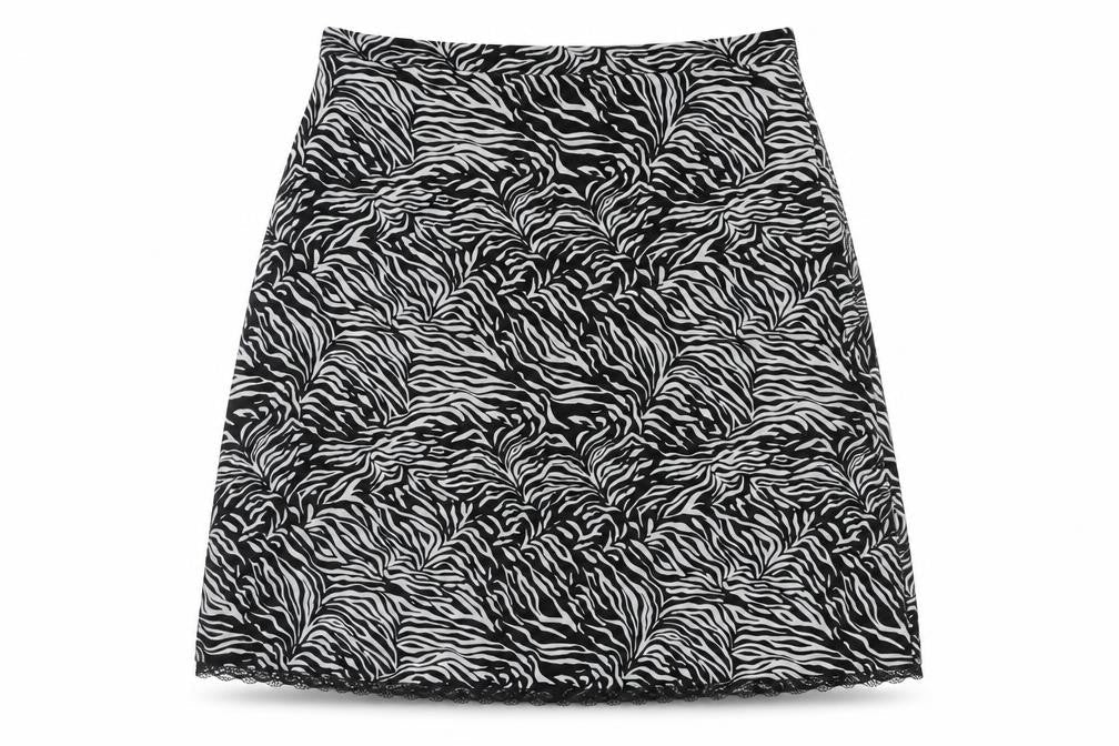 Marks and Spencer Womens Black Animal Print Polyester A-Line Skirt Size 24 - Lace Trim Zebra Print