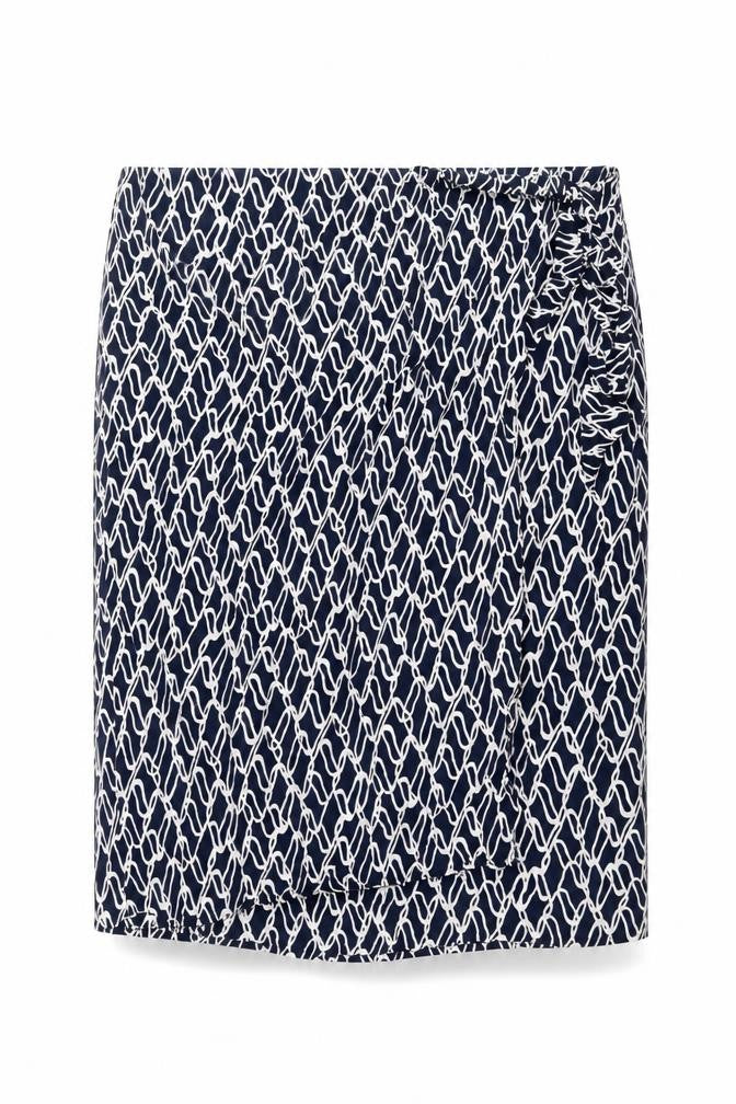 Autograph Womens Blue Geometric Cupro Wrap Skirt Size 24 Zip