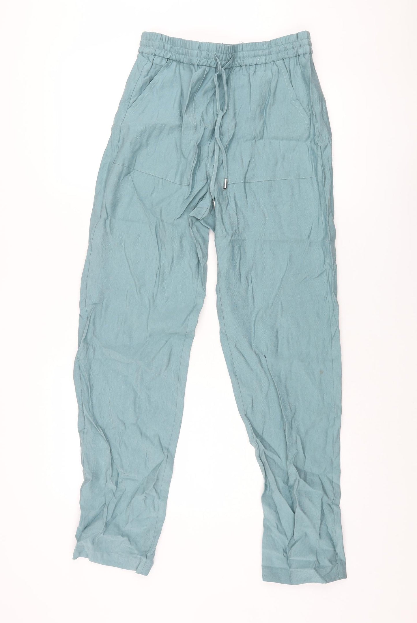 Marks and Spencer Womens Blue Lyocell Trousers Size 10 L30 in Regular Drawstring