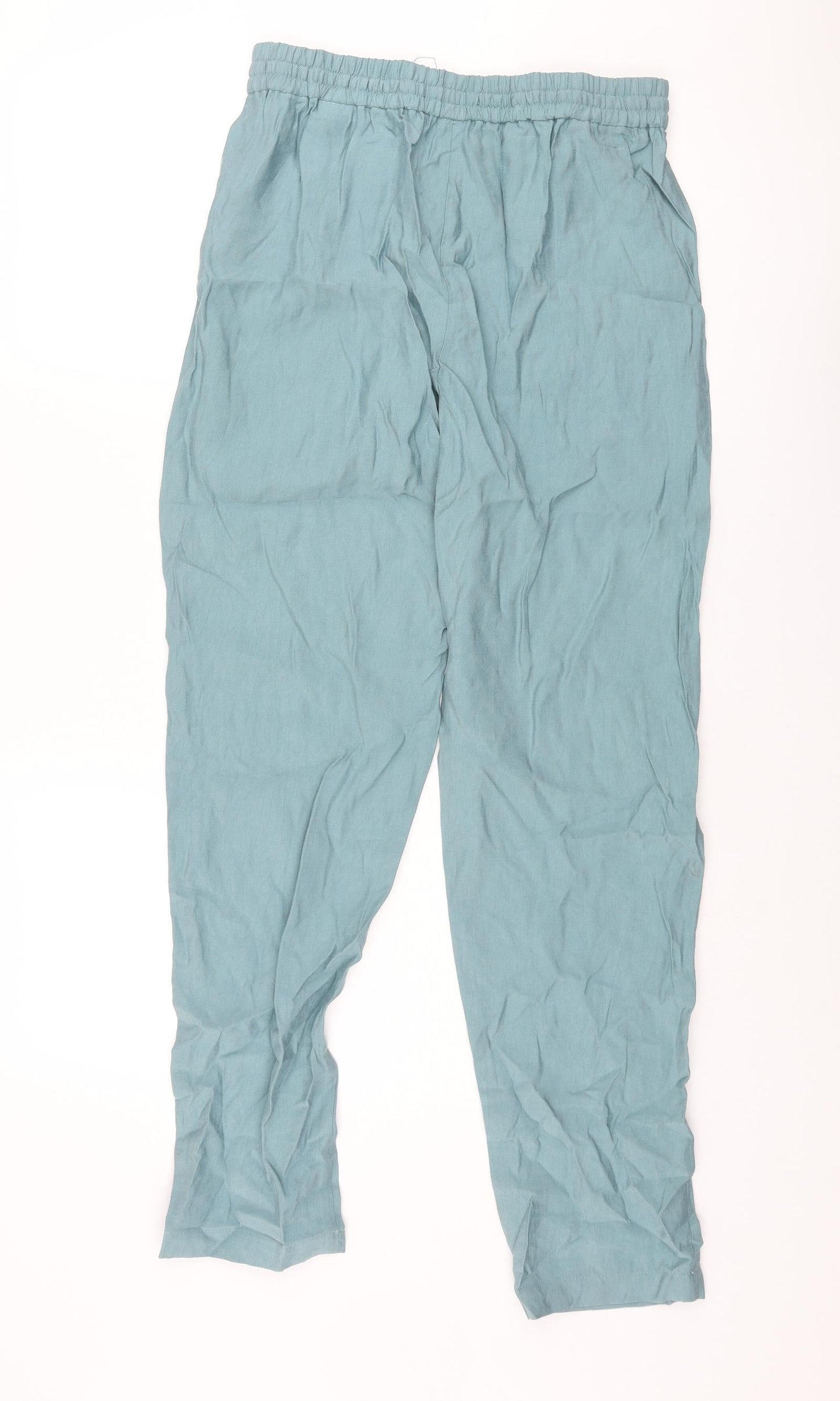 Marks and Spencer Womens Blue Lyocell Trousers Size 10 L30 in Regular Drawstring