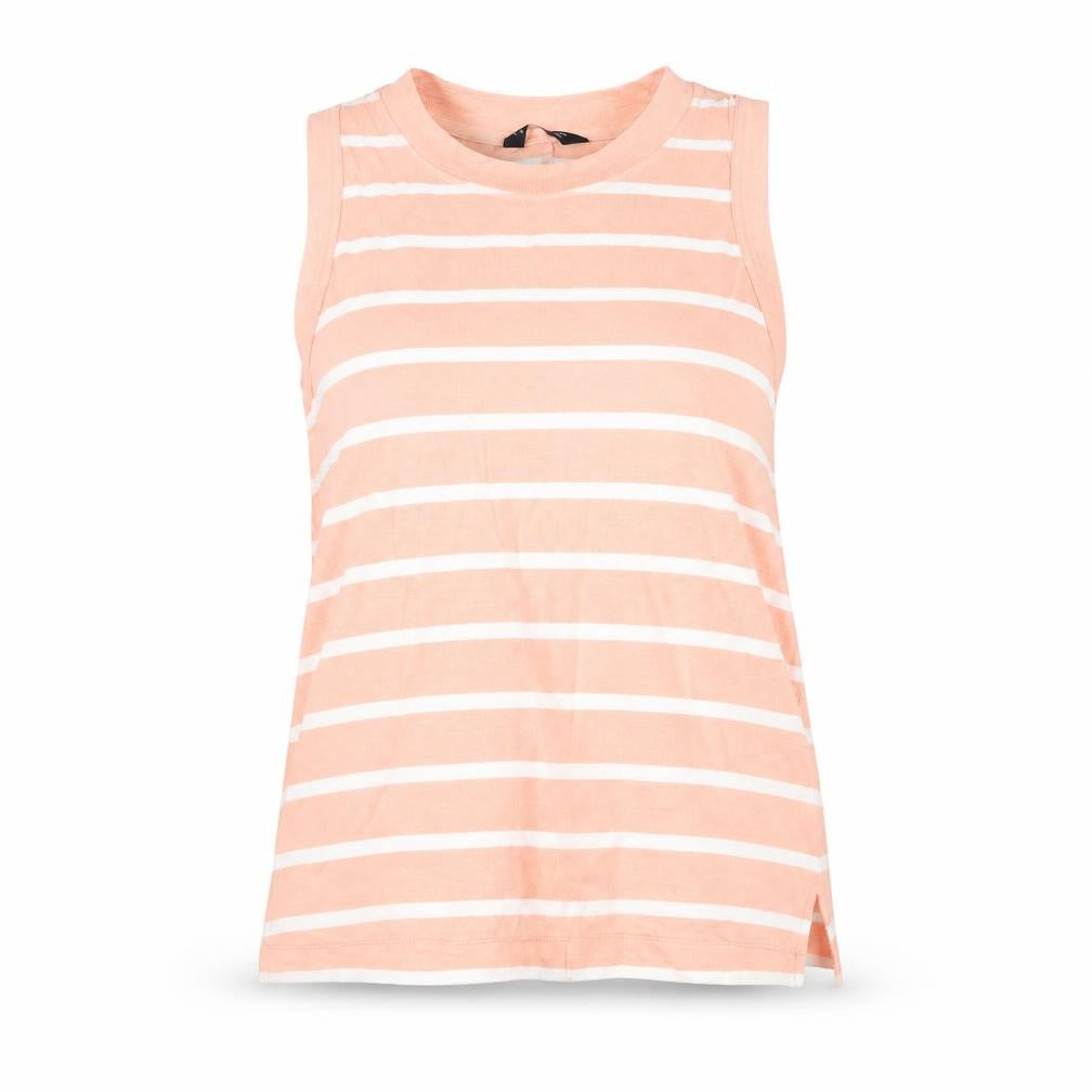 Marks and Spencer Womens Pink Striped Cotton Basic Tank Size 10 Round Neck