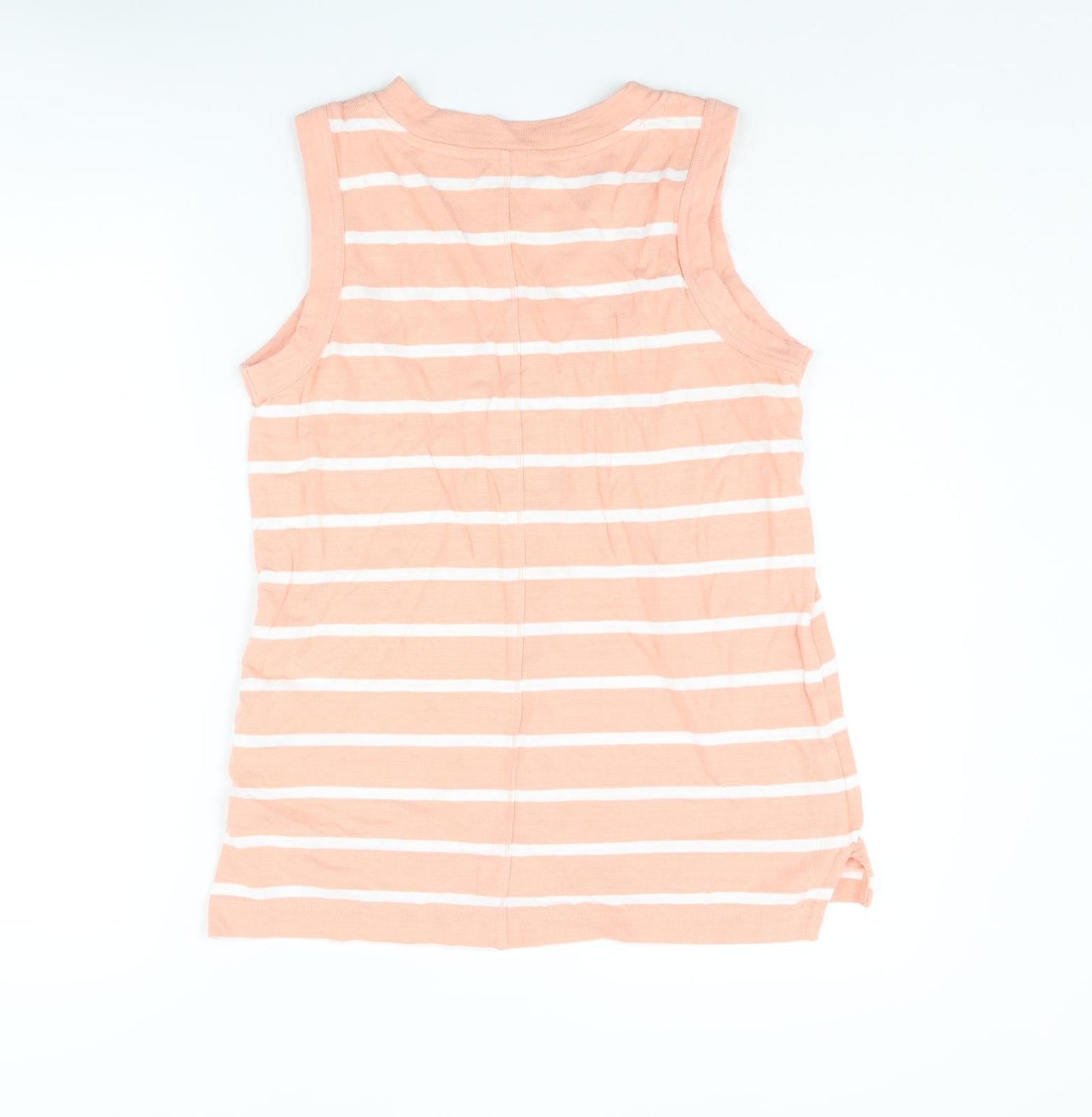 Marks and Spencer Womens Pink Striped Cotton Basic Tank Size 10 Round Neck