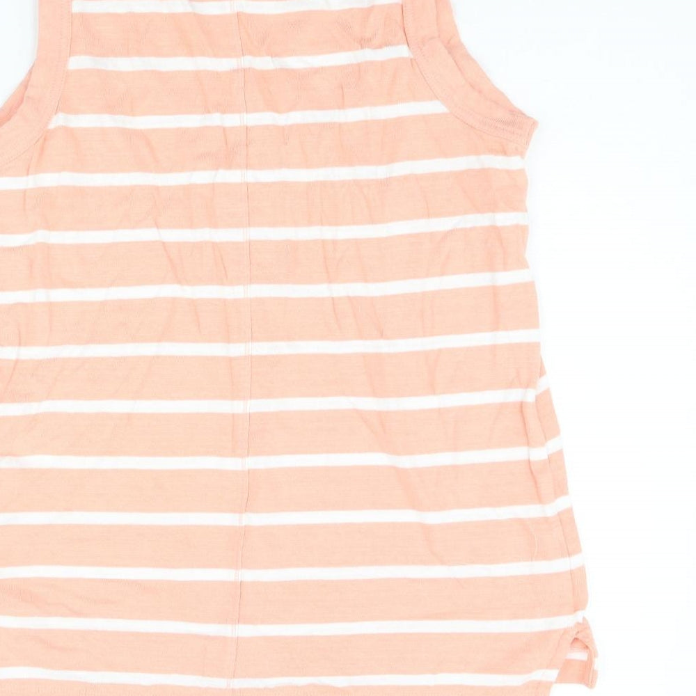 Marks and Spencer Womens Pink Striped Cotton Basic Tank Size 10 Round Neck