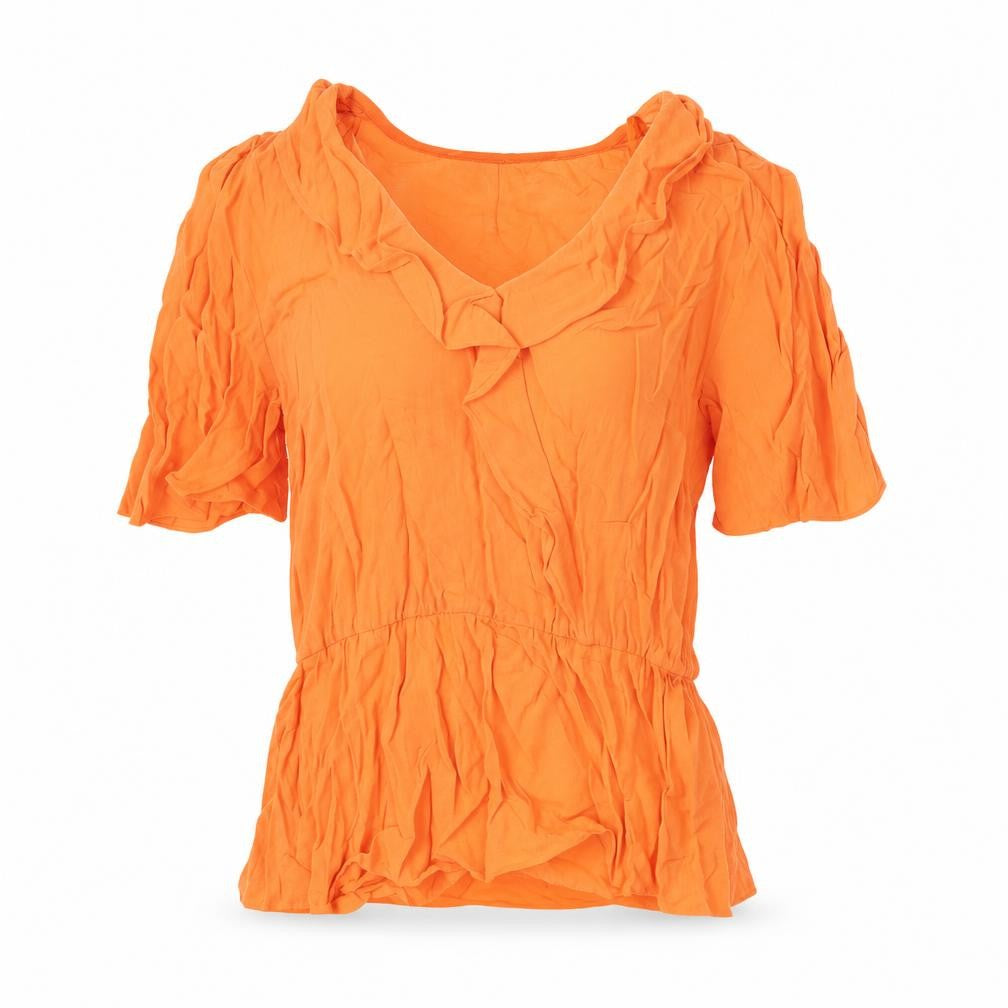Marks and Spencer Womens Orange Viscose Basic Blouse Size 6 V-Neck - Frill