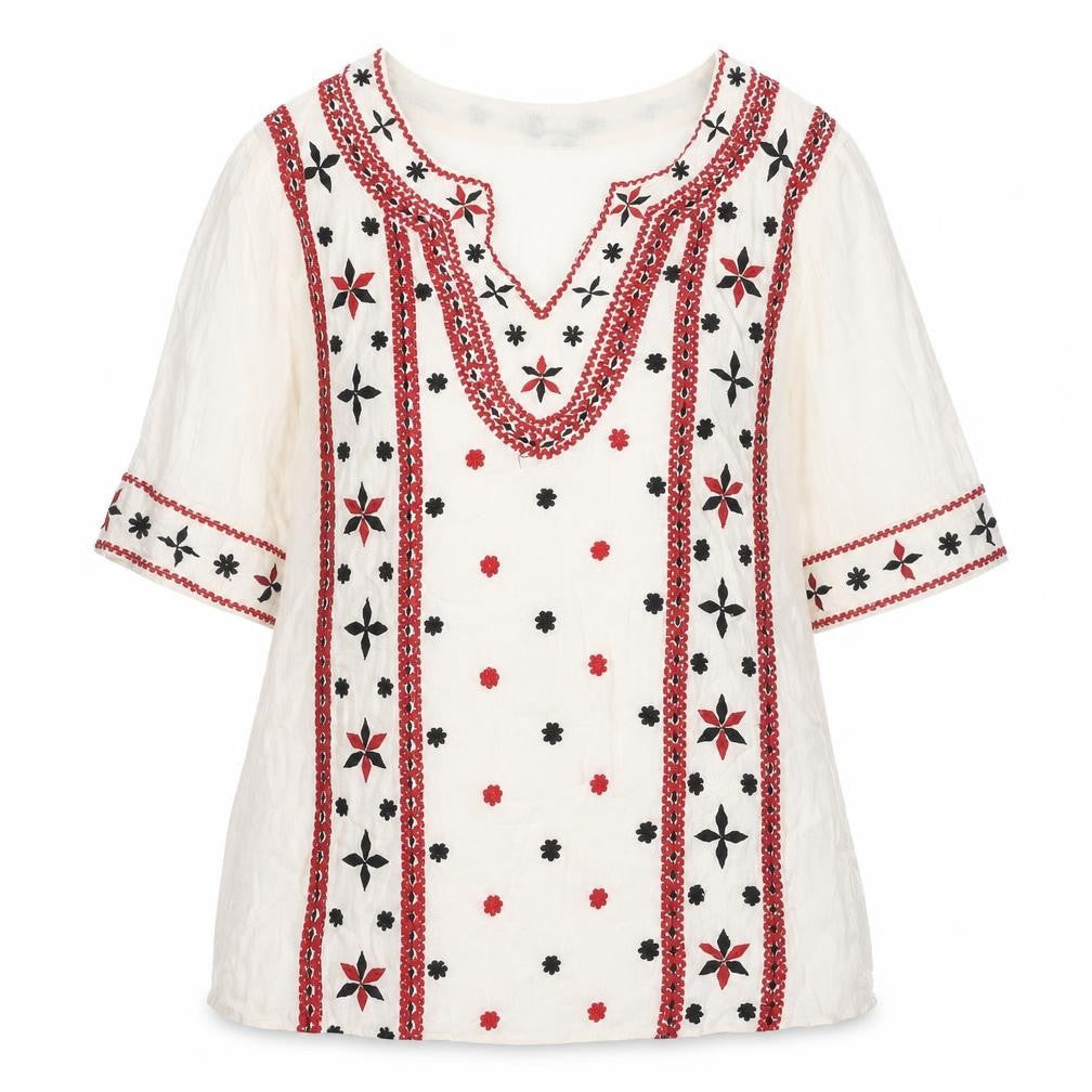 Marks and Spencer Womens Ivory Geometric Polyester Basic Blouse Size XS V-Neck - Embroidery