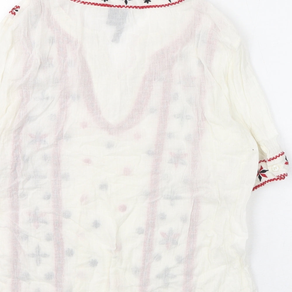 Marks and Spencer Womens Ivory Geometric Polyester Basic Blouse Size XS V-Neck - Embroidery