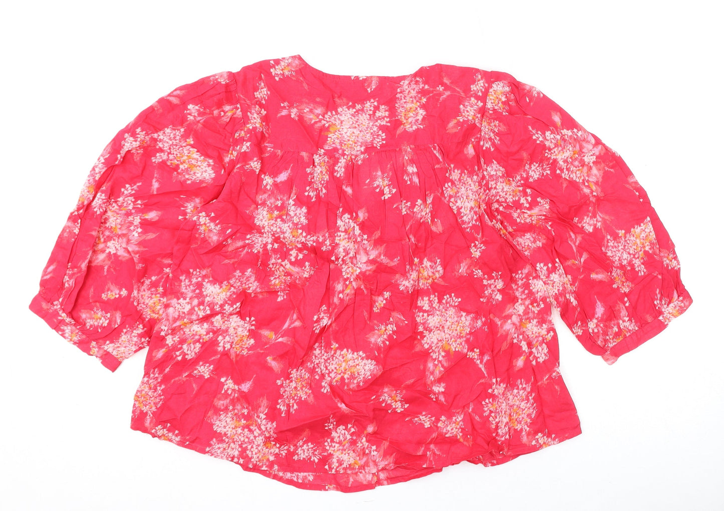 Per Una Womens Pink Floral Polyester Basic Blouse Size S V-Neck