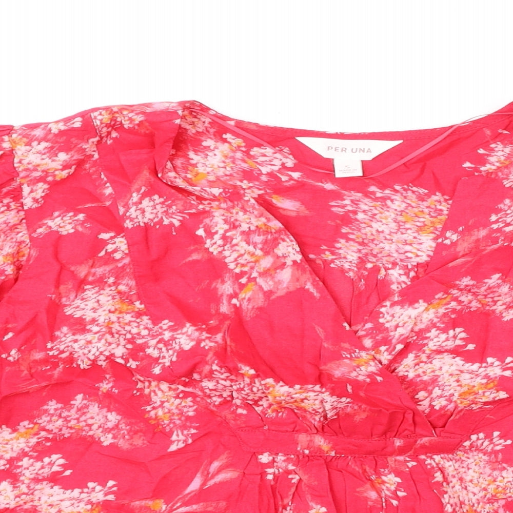Per Una Womens Pink Floral Polyester Basic Blouse Size S V-Neck