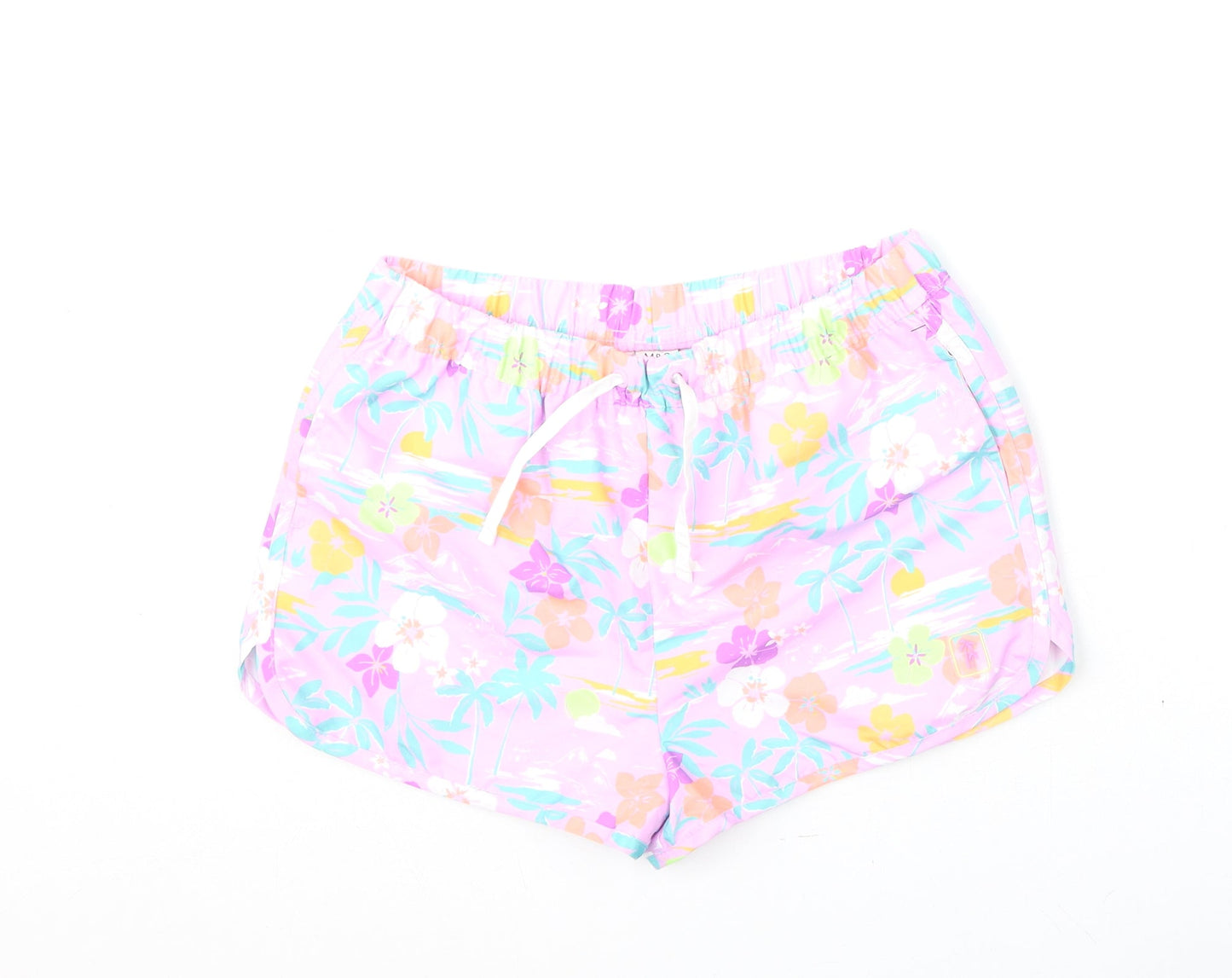 Marks and Spencer Girls Multicoloured Geometric Polyester Sweat Shorts Size 12-13 Years Regular Drawstring - Flowers, Palm Trees