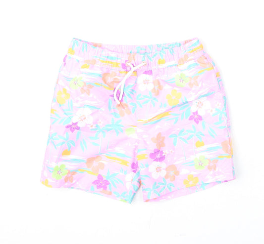 Marks and Spencer Boys Multicoloured Floral Polyester Bermuda Shorts Size 7-8 Years Regular Drawstring - Swim Shorts
