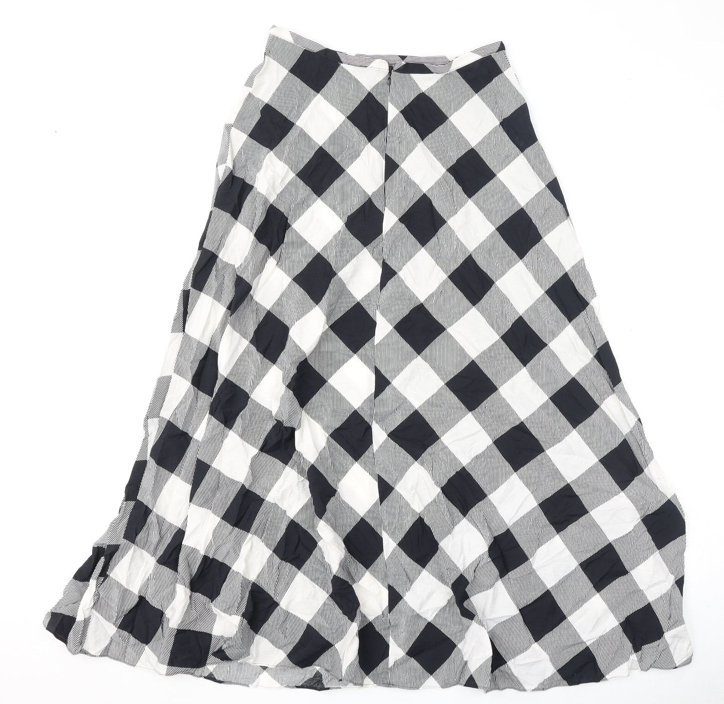 Marks and Spencer Womens Black Check Viscose Flare Skirt Size 10 Zip