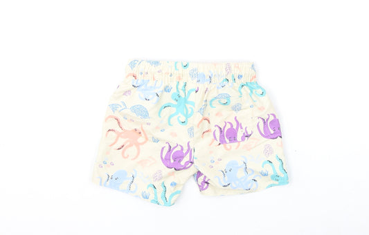 Marks and Spencer Boys Beige Geometric Polyester Cropped Trousers Size 9-12 Months Drawstring - Octopus, Swim Shorts