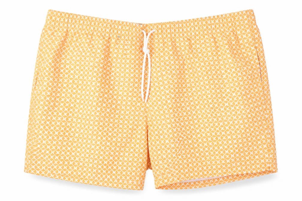 Marks and Spencer Mens Orange Geometric Polyester Bermuda Shorts Size 3XL L6 in Regular Drawstring - Swim Shorts