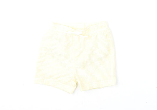Marks and Spencer Boys Yellow Striped Cotton Cropped Trousers Size 12-18 Months Drawstring - Swim Shorts