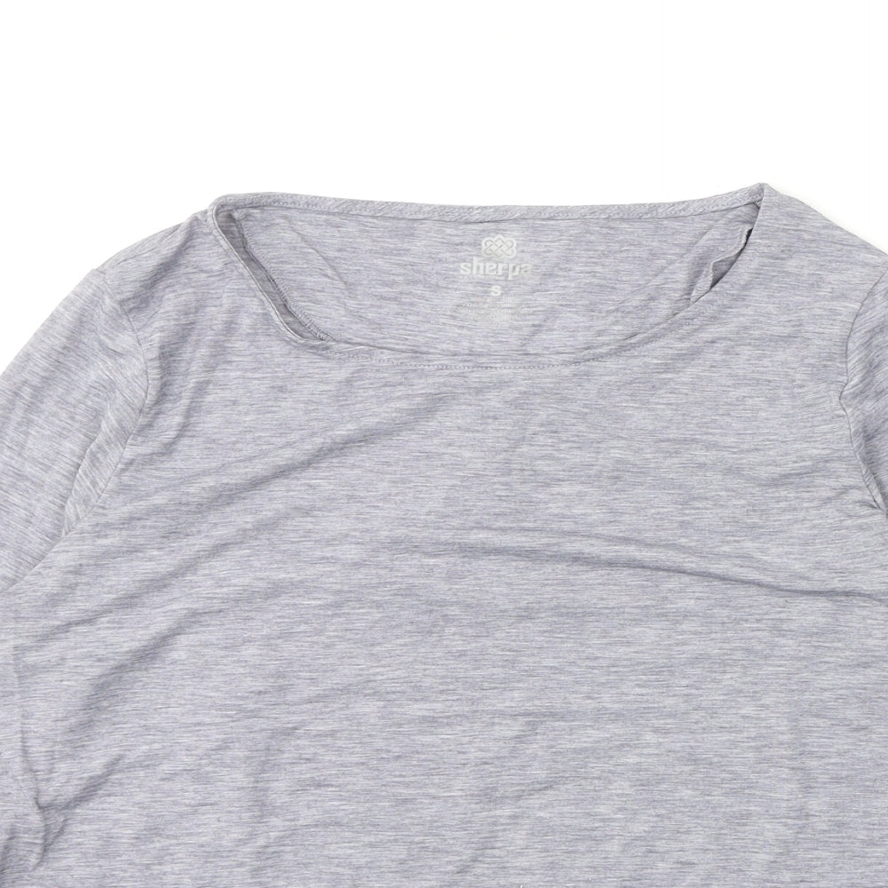 Sherpa Womens Grey Polyester Basic T-Shirt Size S Round Neck