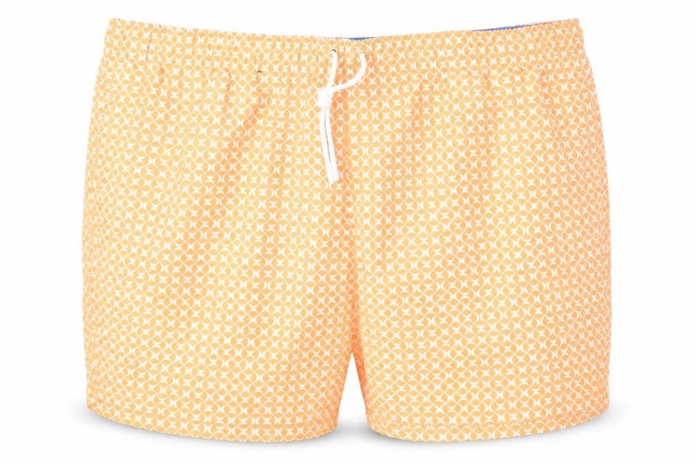 Marks and Spencer Mens Orange Geometric Polyester Bermuda Shorts Size 3XL L6 in Regular Drawstring - Swim Shorts