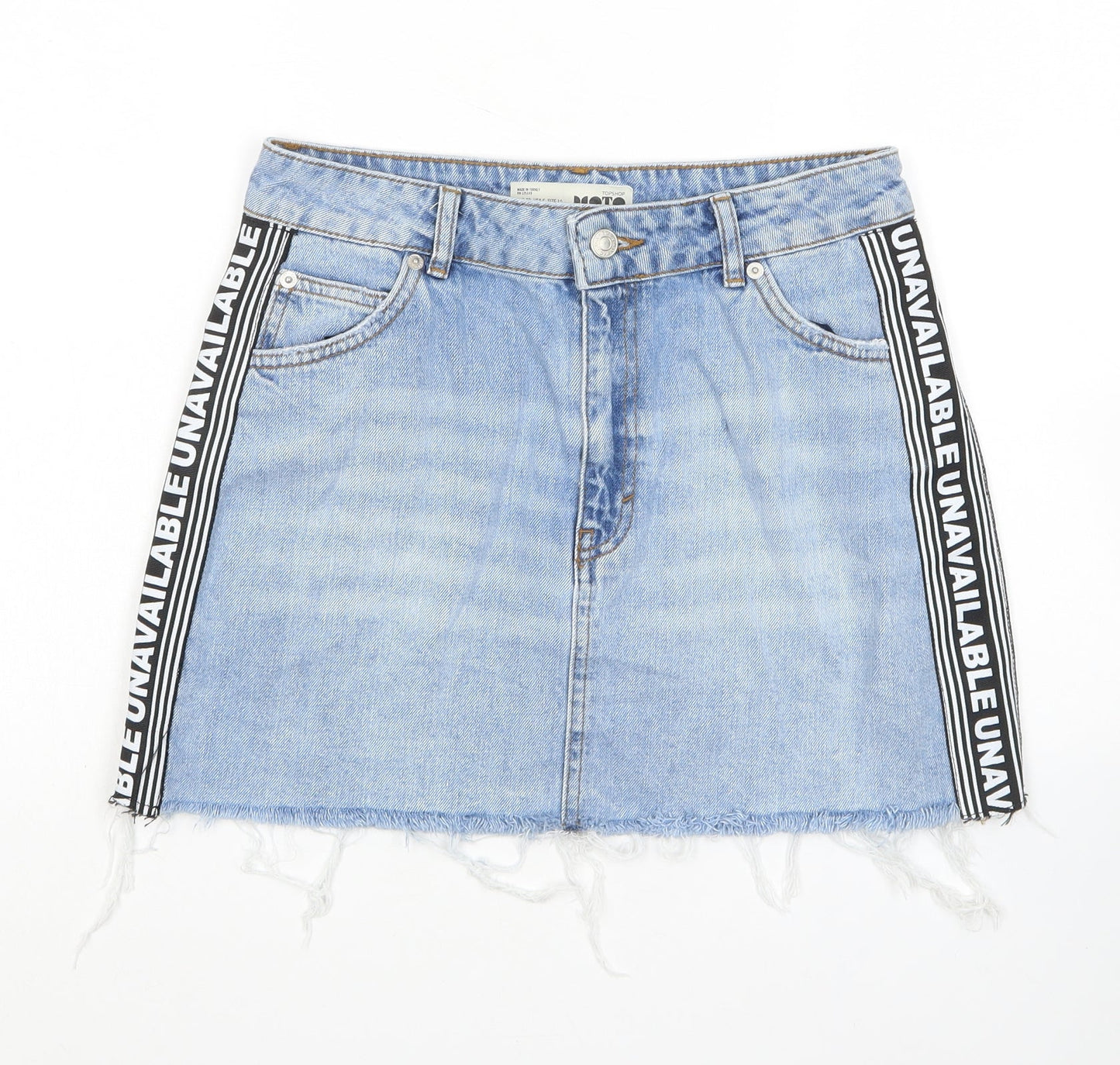 Topshop Womens Blue Cotton Mini Skirt Size 10 Zip - Unavailable
