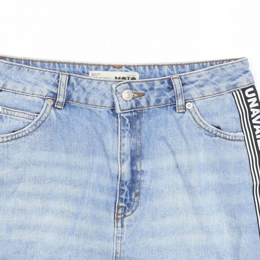 Topshop Womens Blue Cotton Mini Skirt Size 10 Zip - Unavailable