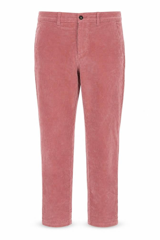 Front view of ASOS women’s pink cotton trousers, size UK 31, in, 30-inch leg regular zip
