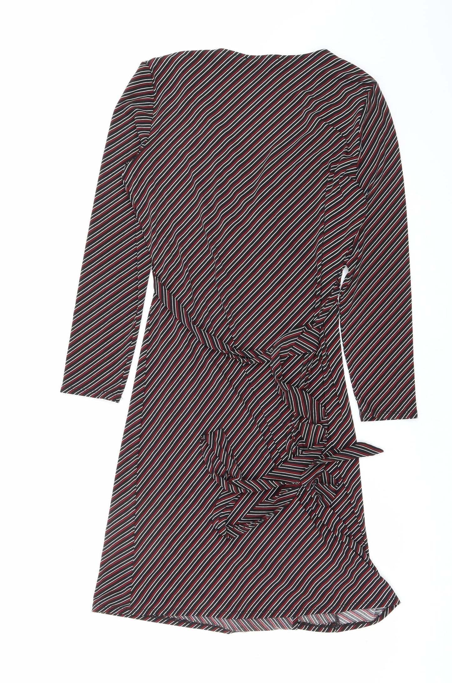 Mango Womens Black Striped Polyester Wrap Dress Size M V-Neck Tie
