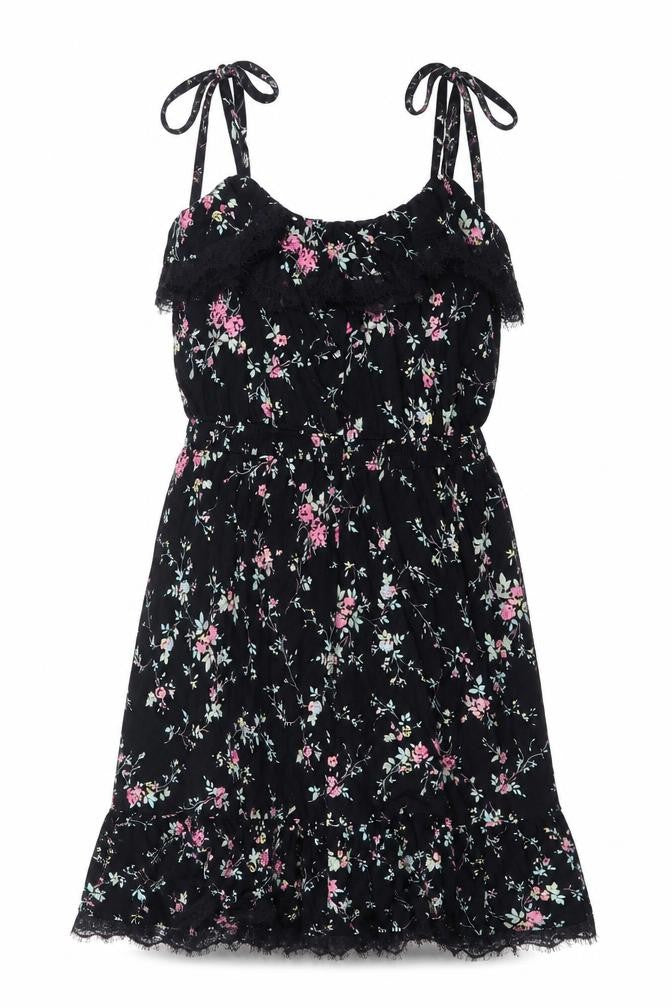 Oasis Womens Black Floral Viscose Mini Size M V-Neck Pullover