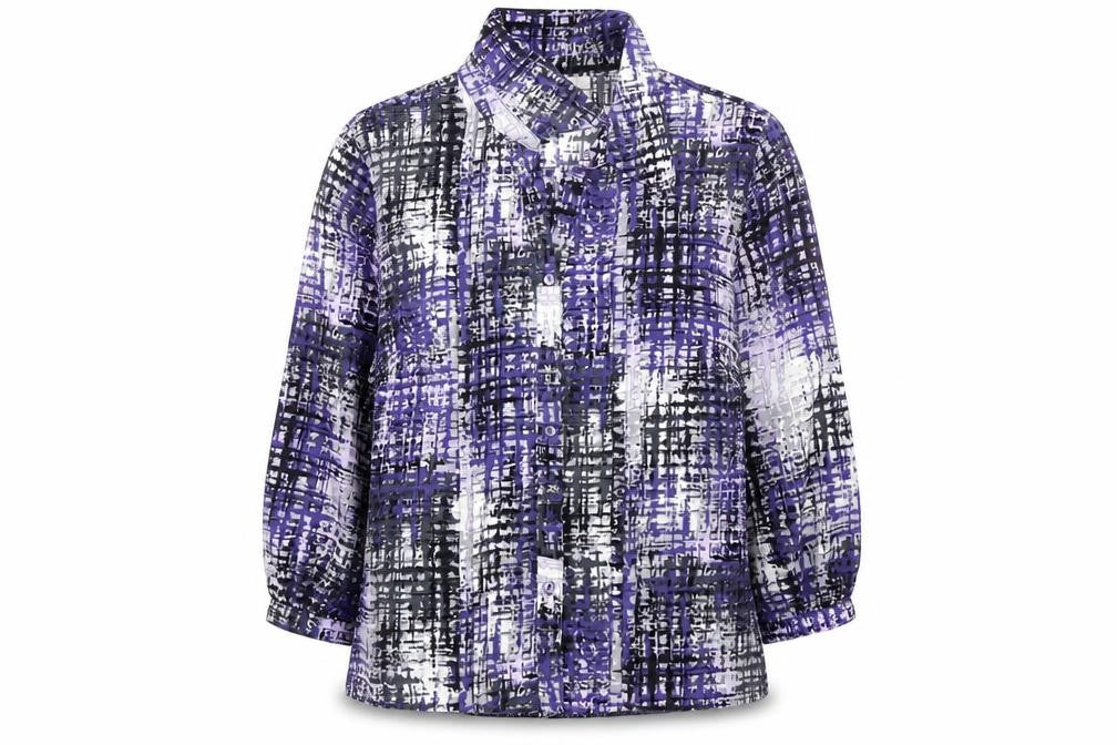 Country Casuals Womens Purple Geometric Polyester Basic Button-Up Size 10 Collared