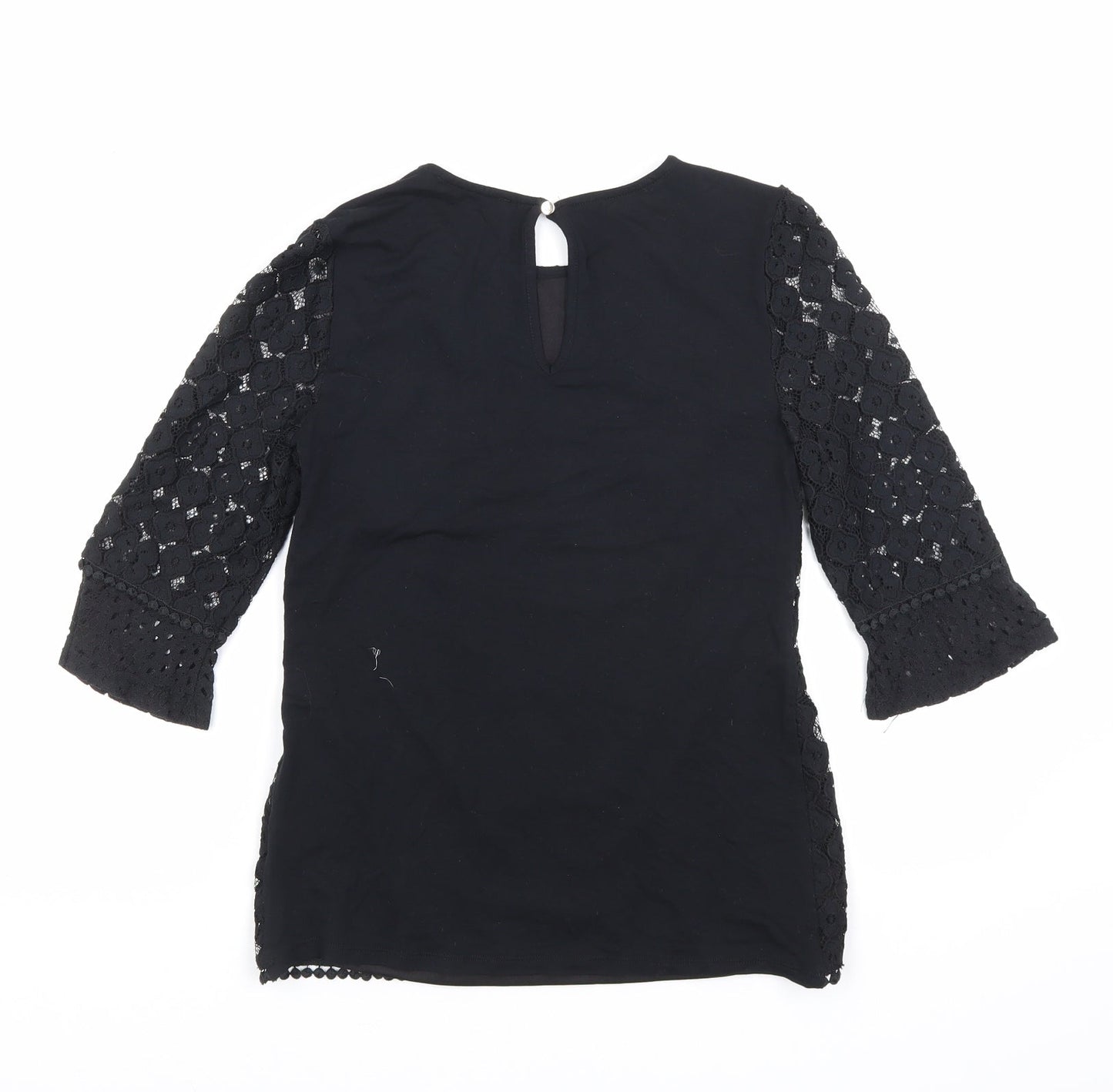 Oasis Womens Black Floral Polyamide Basic Blouse Size XS Round Neck