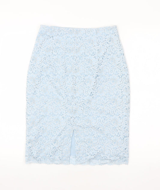 Zara Womens Blue Floral Polyester Straight & Pencil Skirt Size XS Zip