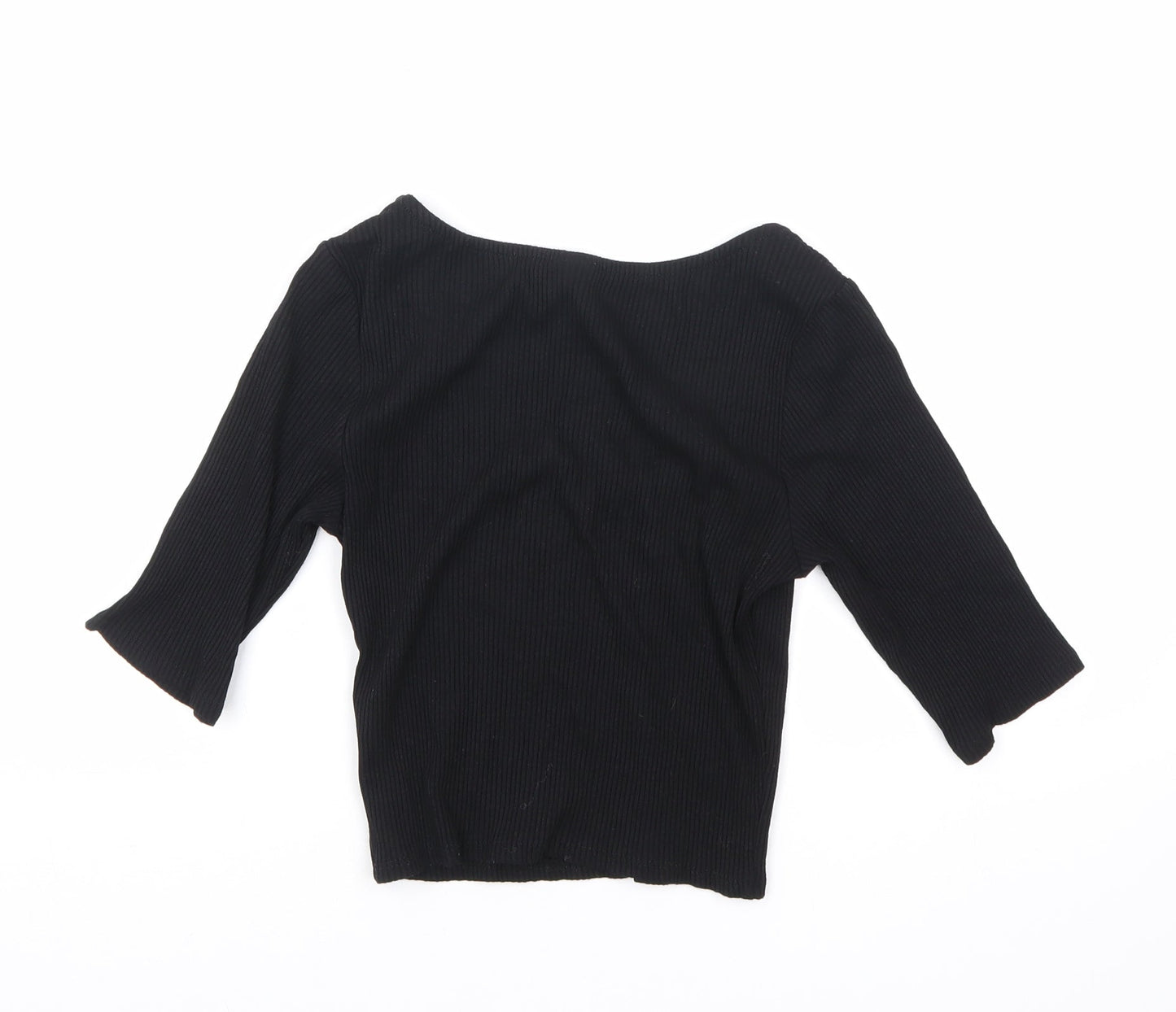 H&M Womens Black Viscose Basic Blouse Size S Scoop Neck