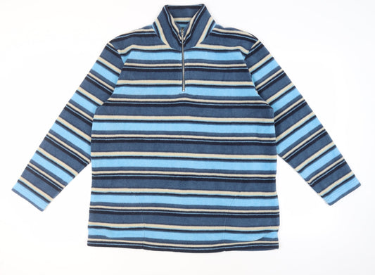 Casan Women's Blue Striped 1/2 Zip Fleece Jacket Size 12