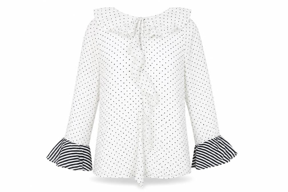 Marks and Spencer Womens White Polka Dot Viscose Basic T-Shirt Size 8 Round Neck