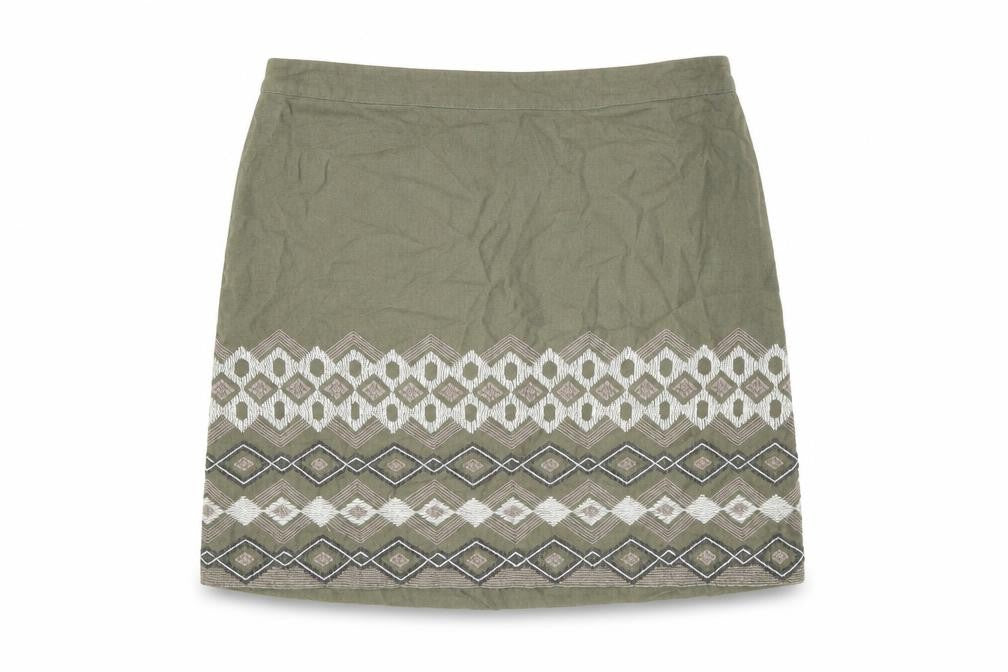 Monsoon Womens Green Geometric Cotton A-Line Skirt Size 14 Zip