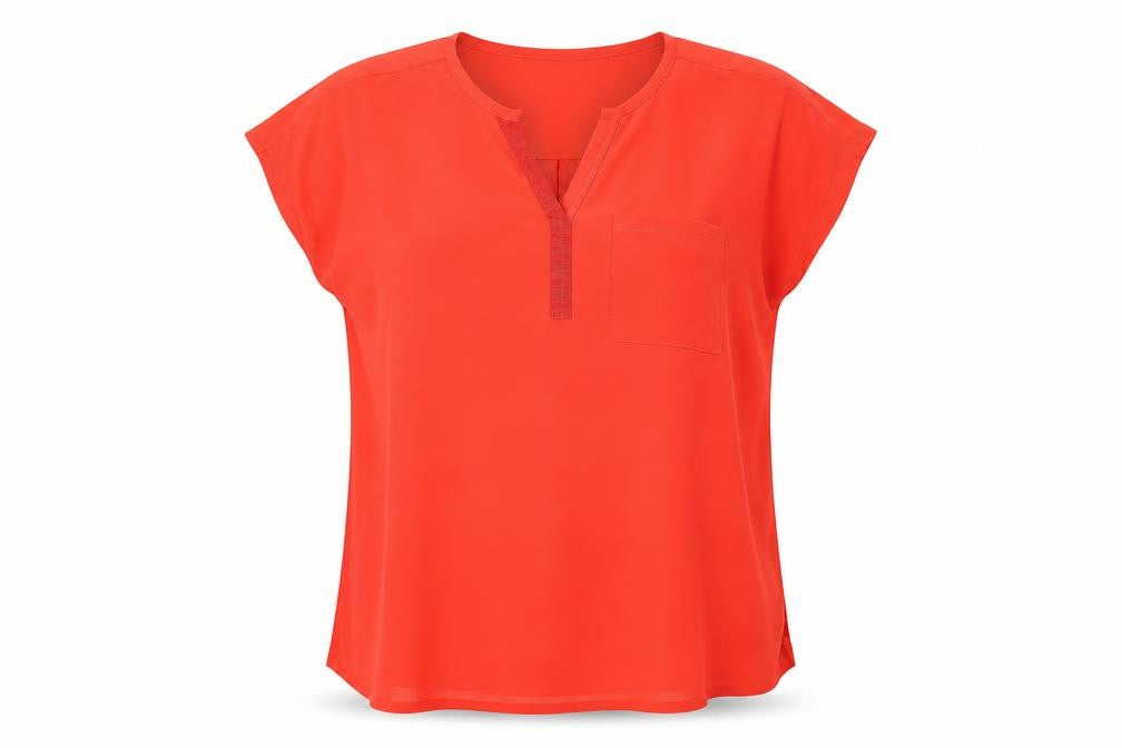 Fransa Womens Red Polyester Basic T-Shirt Size L V-Neck