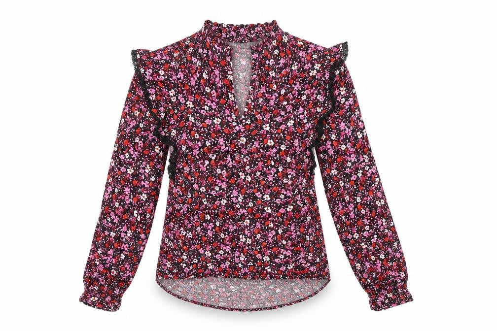 Marks and Spencer Womens Black Floral Viscose Basic T-Shirt Size 6 V-Neck